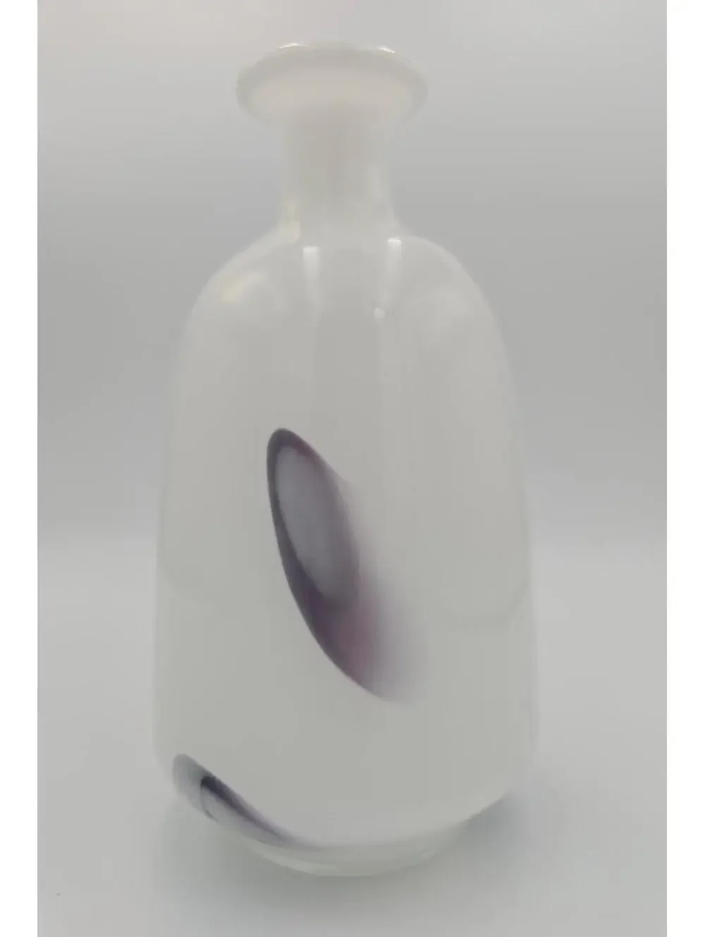 Vintage Murano Style White Purple Art Glass Vase Mid Century Modern 9” Italy